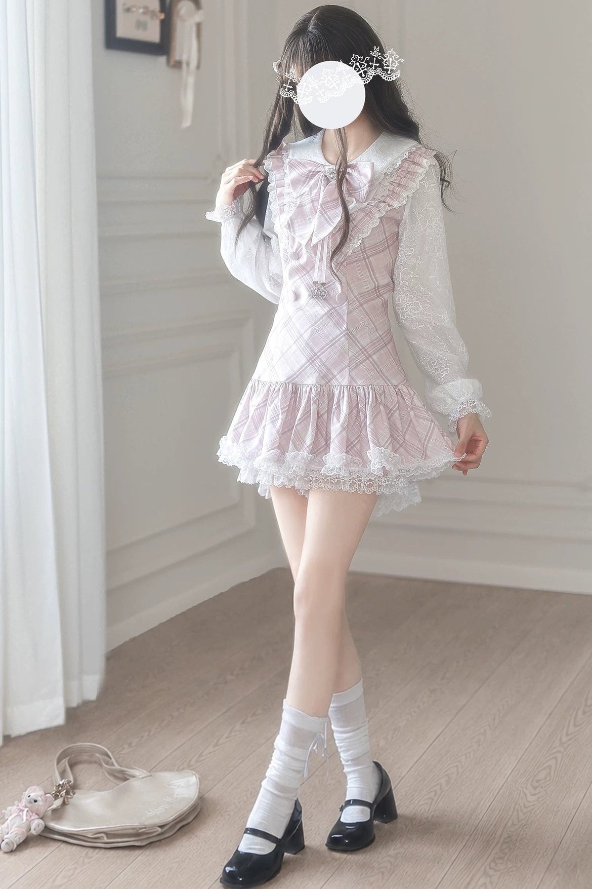 Pink Plaid Sweet Girly School Uniform Dress Set