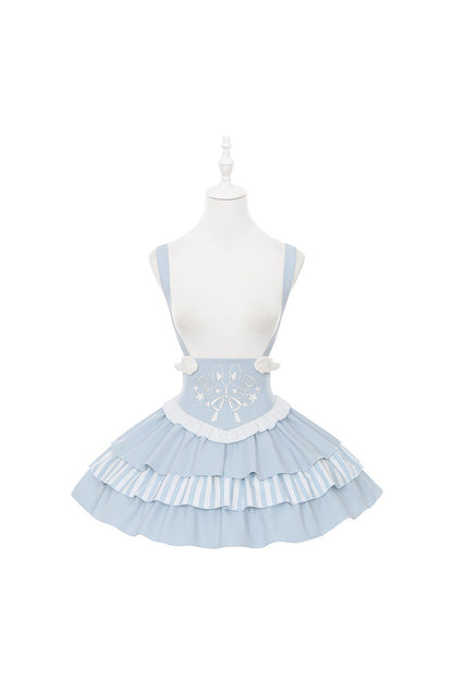 Bunny Ear Hooded Sweatshirt Suspender Skirt With Top Set-Up