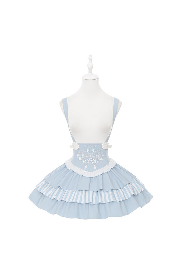 Bunny Ear Hooded Sweatshirt Suspender Skirt With Top Set-Up