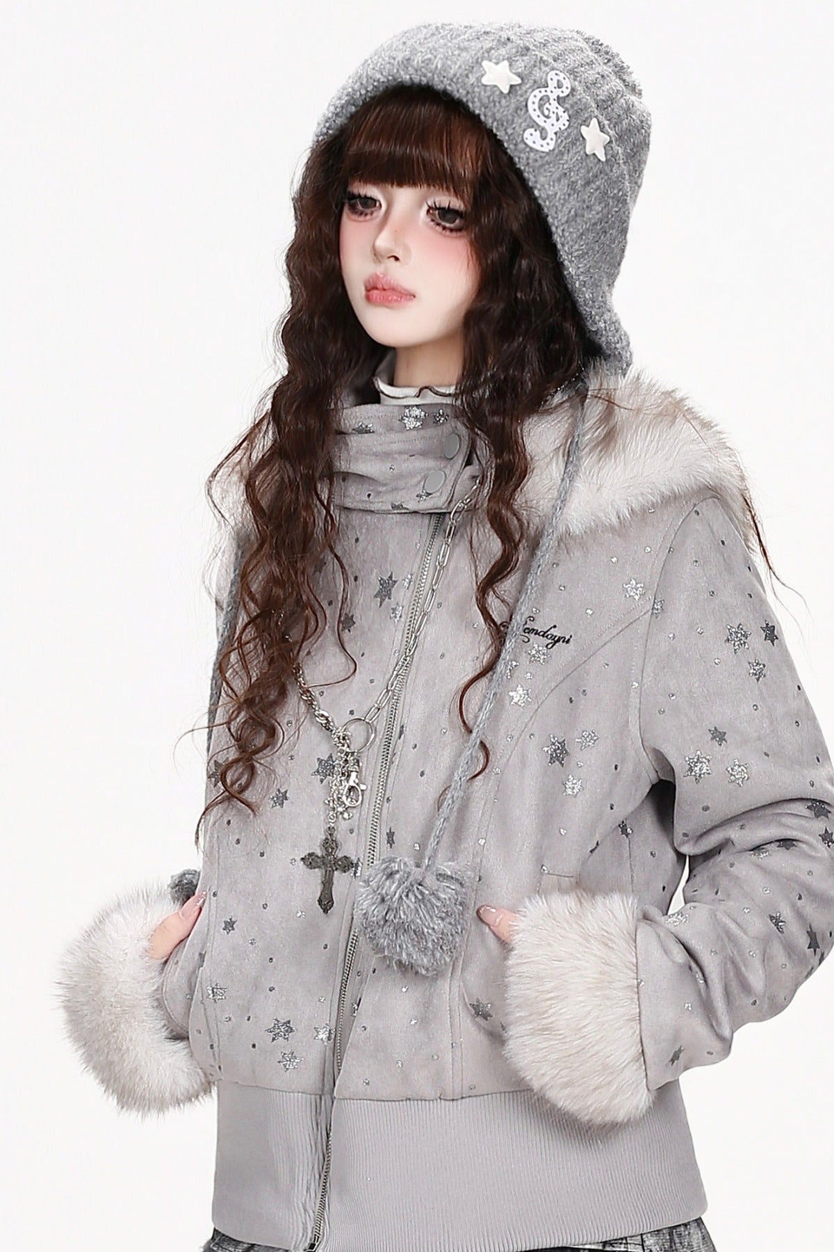 Hooded Snowflake Sequin Quilted Jacket