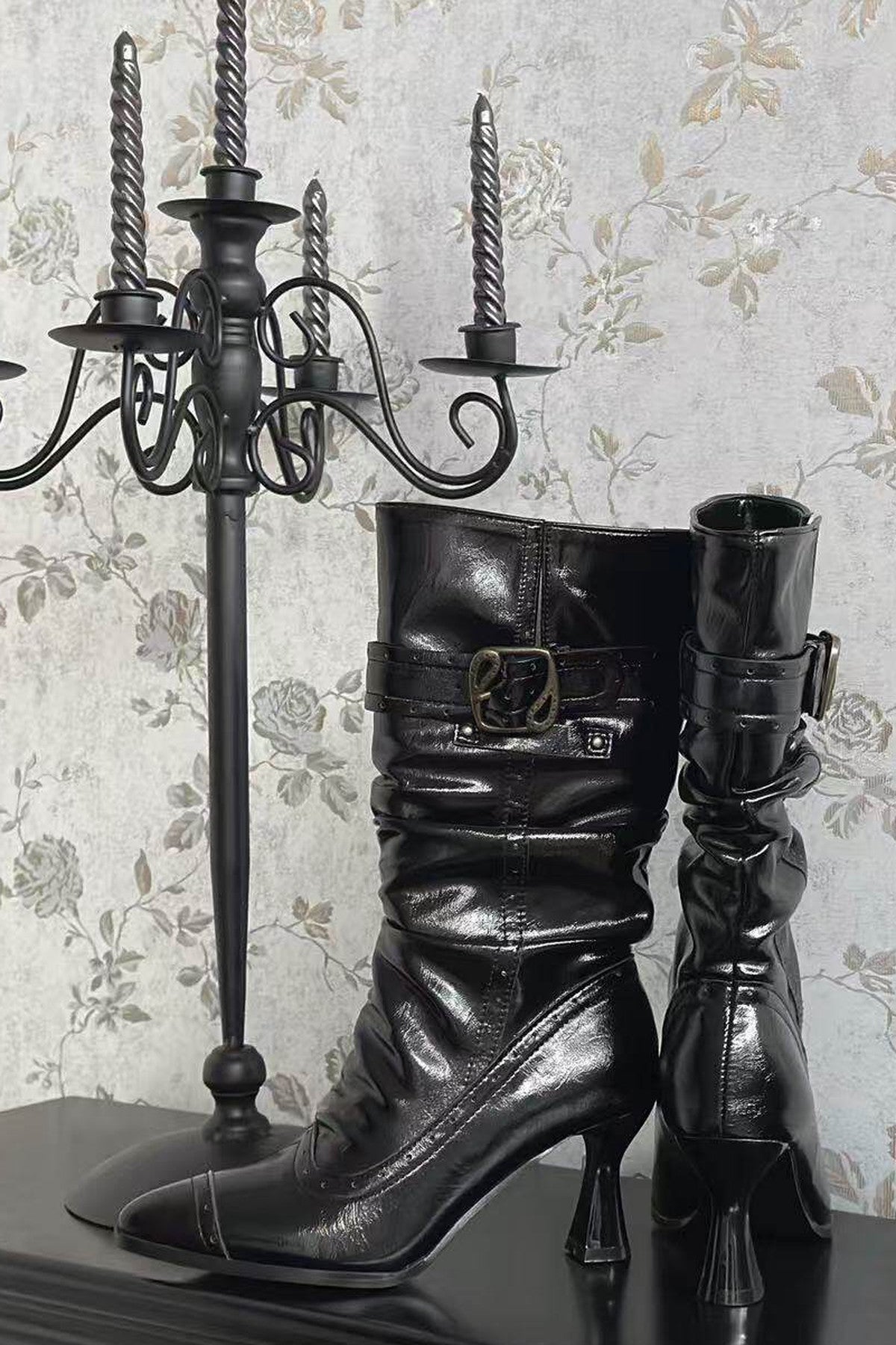 Pointed Toe High Heel Stacked Boots