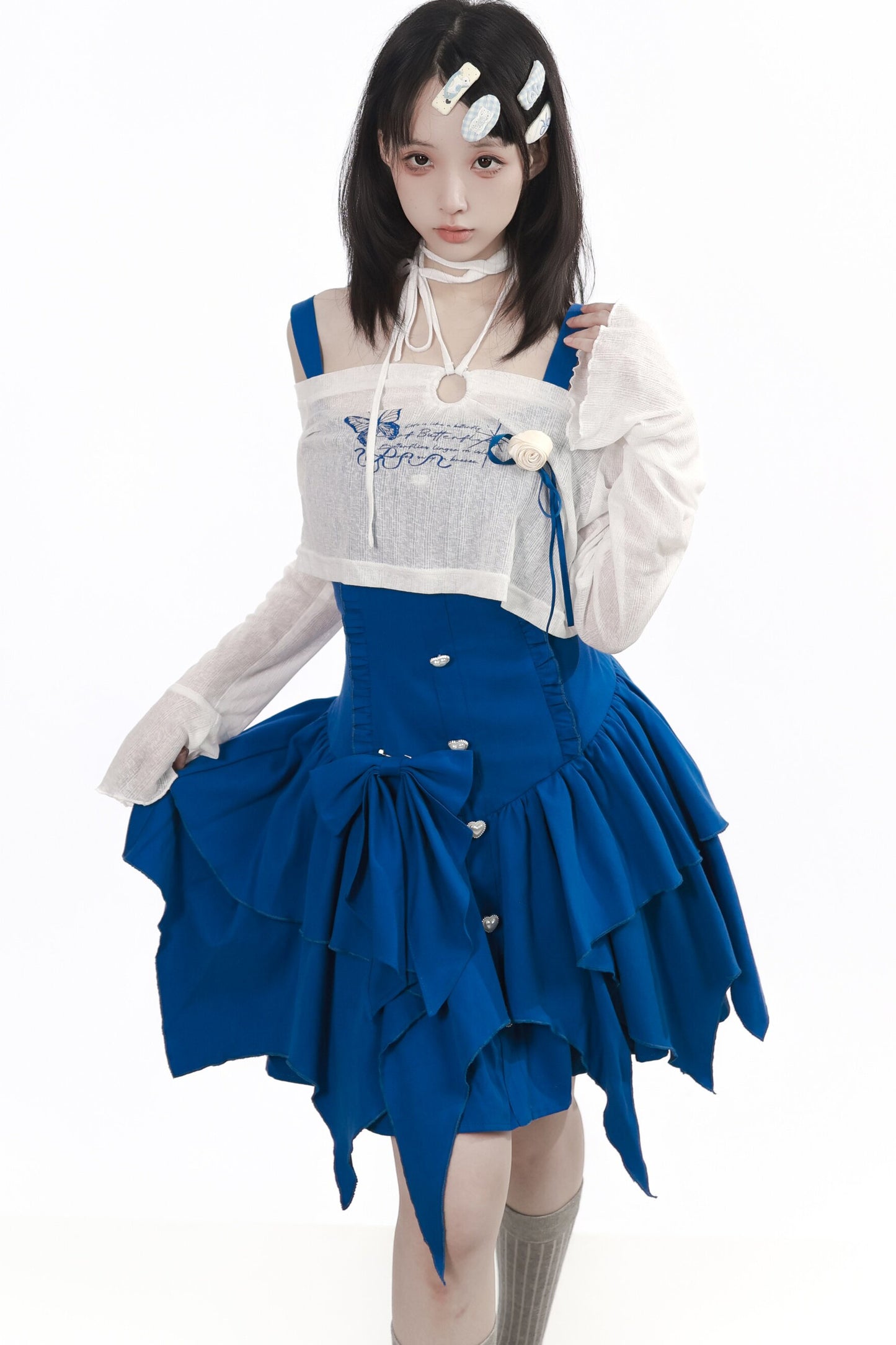 Butterfly Island ensemble robe en dentelle irrégulière avec haut à épaules dénudées
