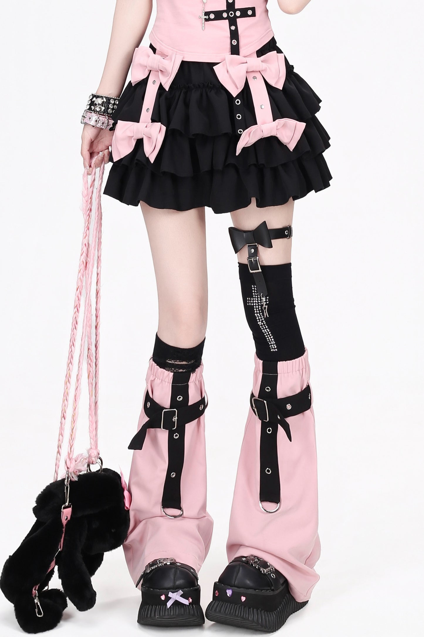Jirai-Rock in Pink x Schwarz mit Schleife