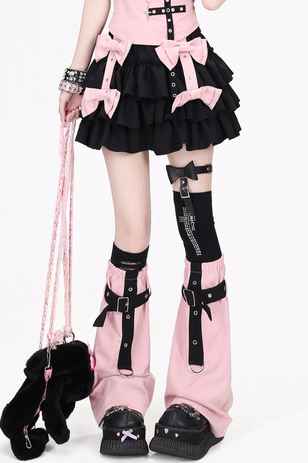 Pink x Black Jirai Kei Ribbon Skirt