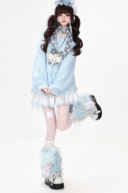 Jersey suelto de jacquard con gatito y estrella