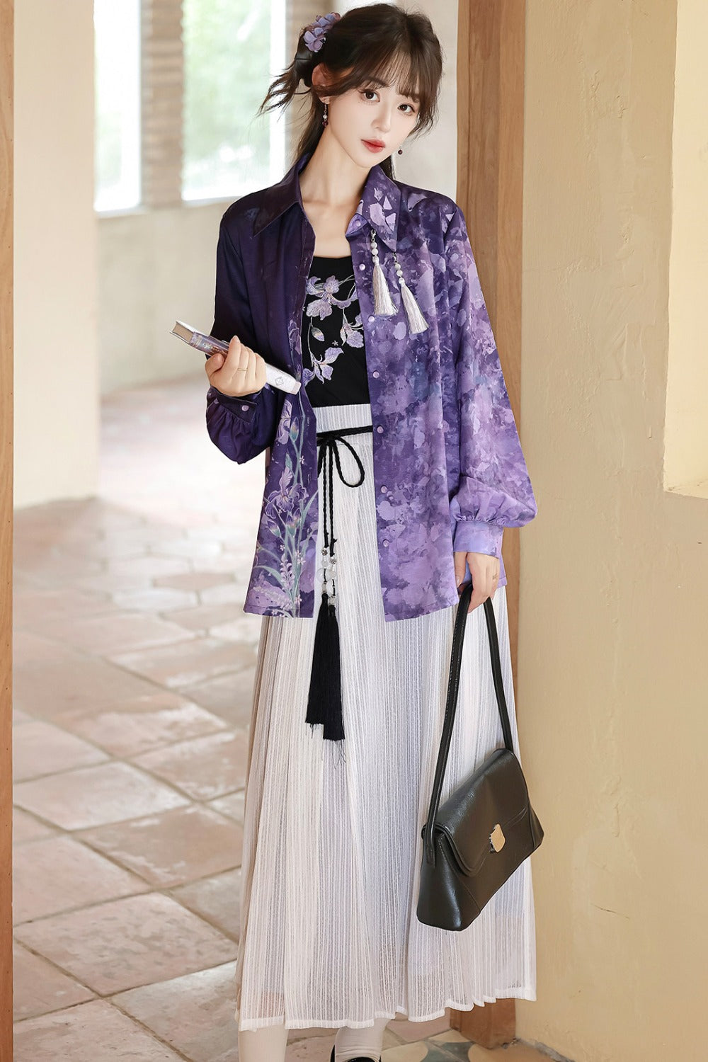 Iris Mist New Chinese Style Shirt and Skirt Set-Up