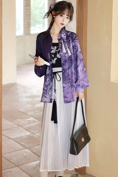 Iris Mist New Chinese Style Shirt and Skirt Set-Up
