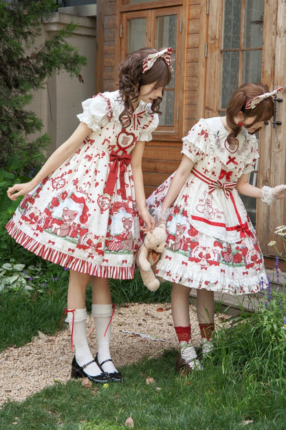 Strawberry Gift Box Lolita Print Suspender Dress Set-Up