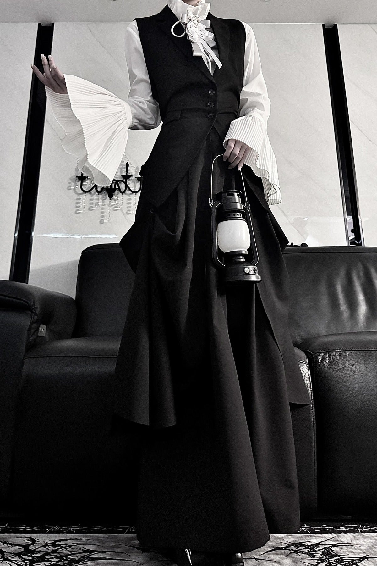 Pleated Bell Sleeve Blouse