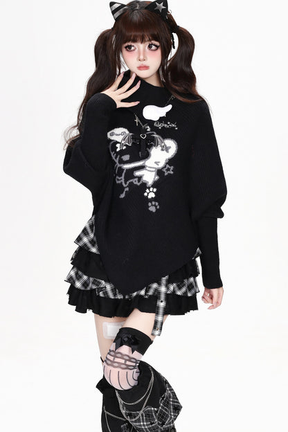 Cartoon Mouse Knit Cape Sweater