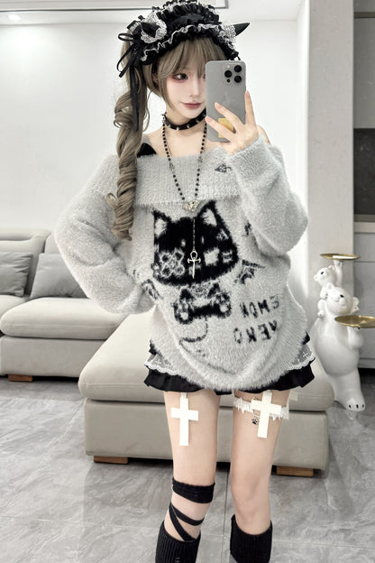Cat Off-Shoulder Sweater