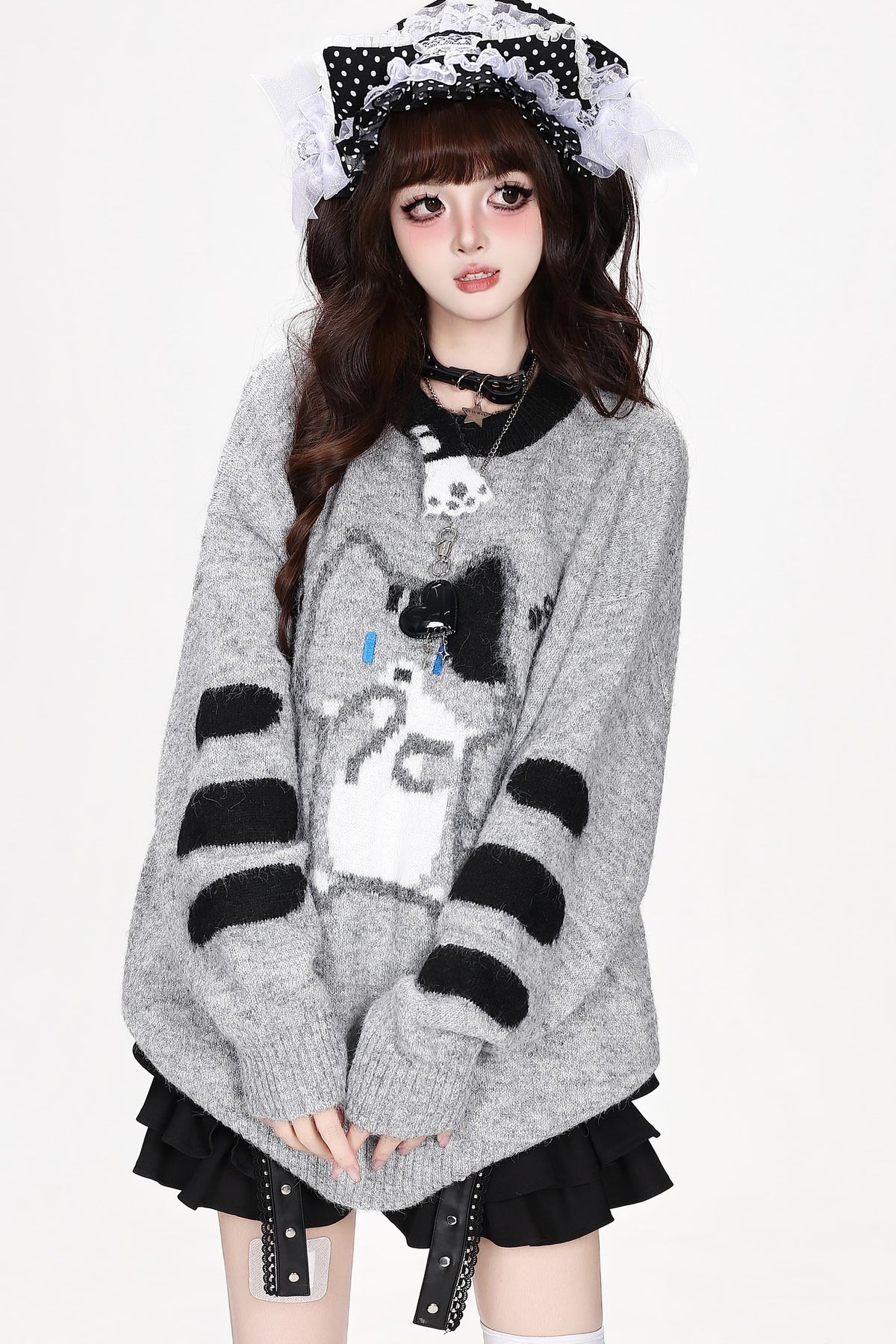 Cat Round-Neck Loose Knit Sweater