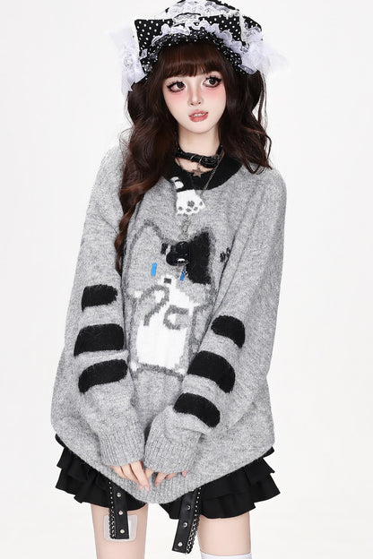 Cat Round-Neck Loose Knit Sweater