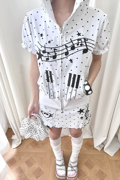Sweat à capuche à pois avec notes de musique et clavier