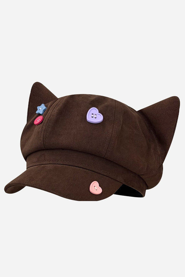 Cat Ear Button Newsboy Cap