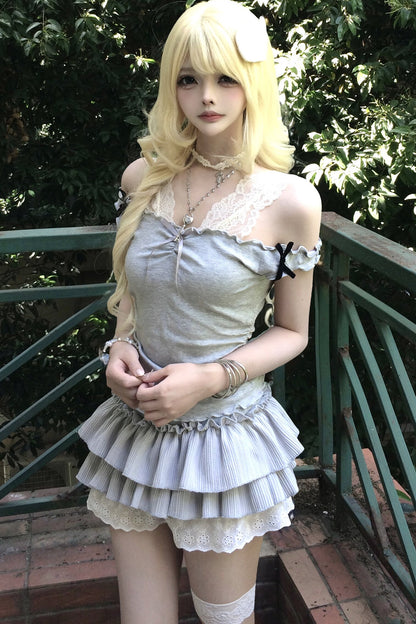 Gray Lace Camisole & Layered Skirt Set-Up