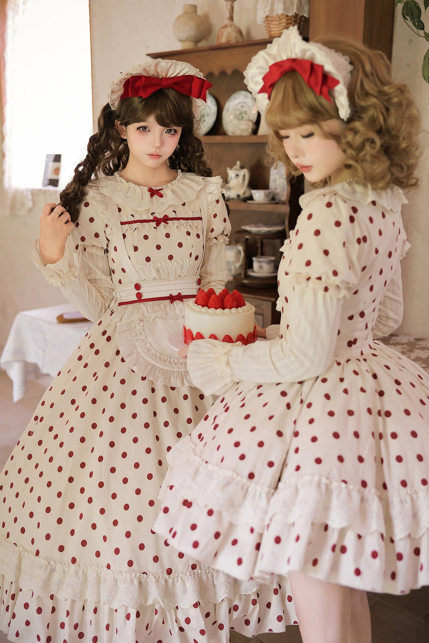 Cotton Polka Dot Print OP Dress Set-Up