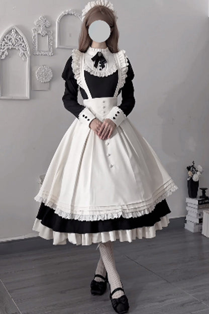 Robe tablier de soubrette à col montant
