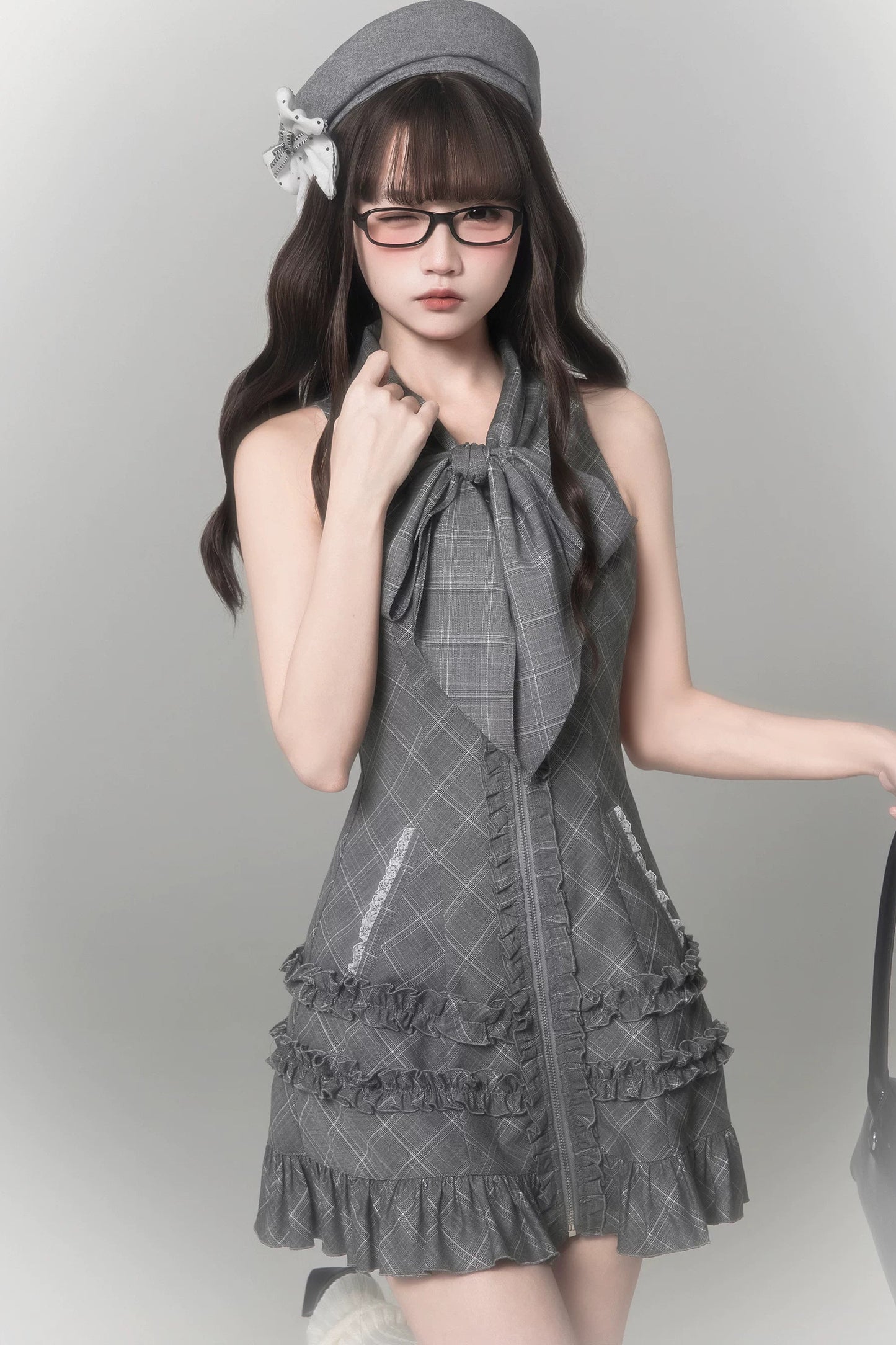 Gray Plaid Literary Girl Dress