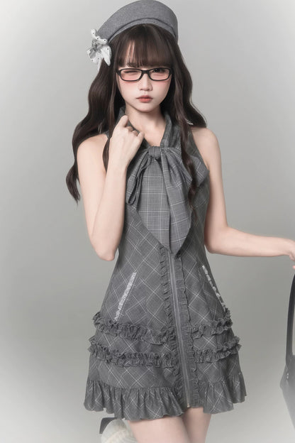 Gray Plaid Literary Girl Dress