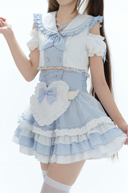 Aqua Off-Shoulder Top and Cake Skirt Set-Up