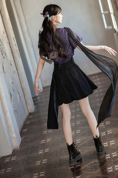Crow Hanfu Style Top and Skirt Set