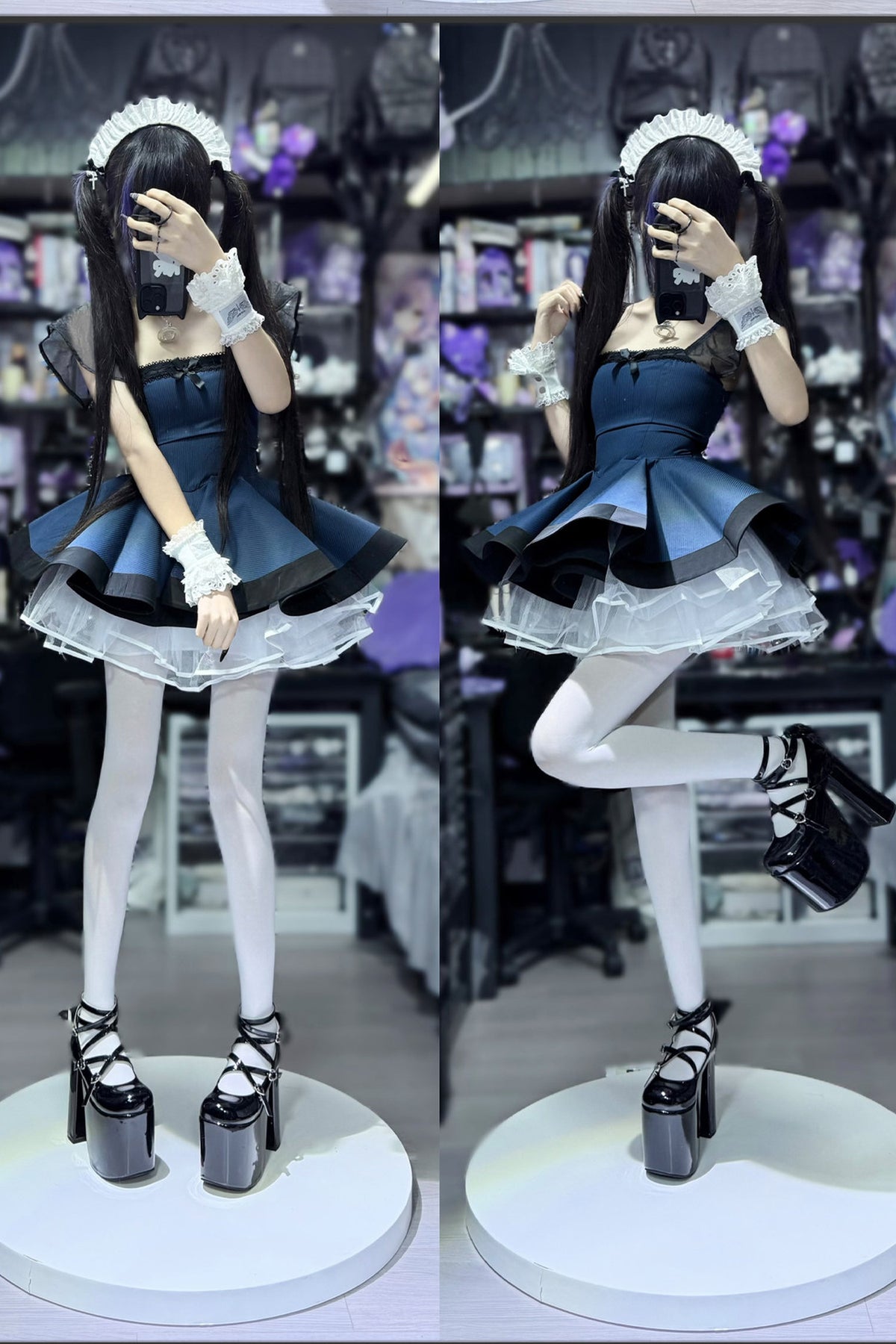 Striped Layered-Look Maid Dress