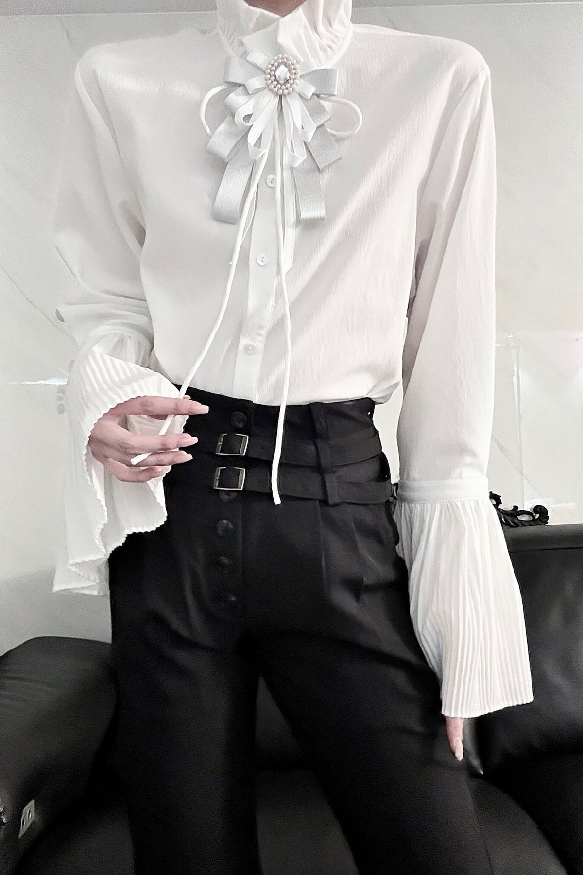 Pleated Bell Sleeve Blouse
