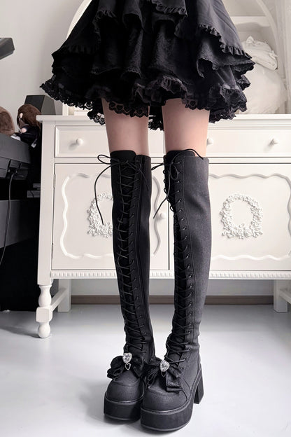 Cross-Studded Platform Over-The-Knee Boots