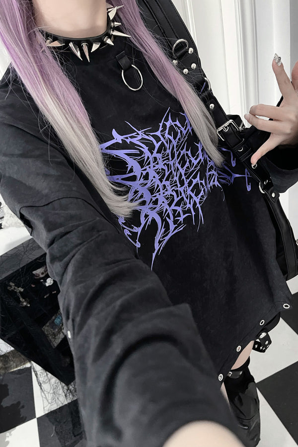 Dark Loose Long-Sleeved Cotton T-shirt