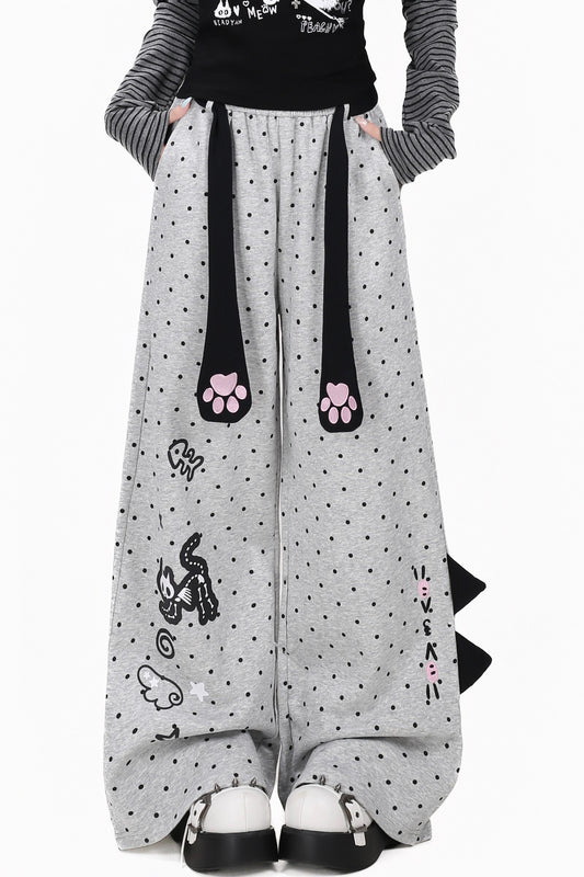 Cat Polka Dot Straight Pants
