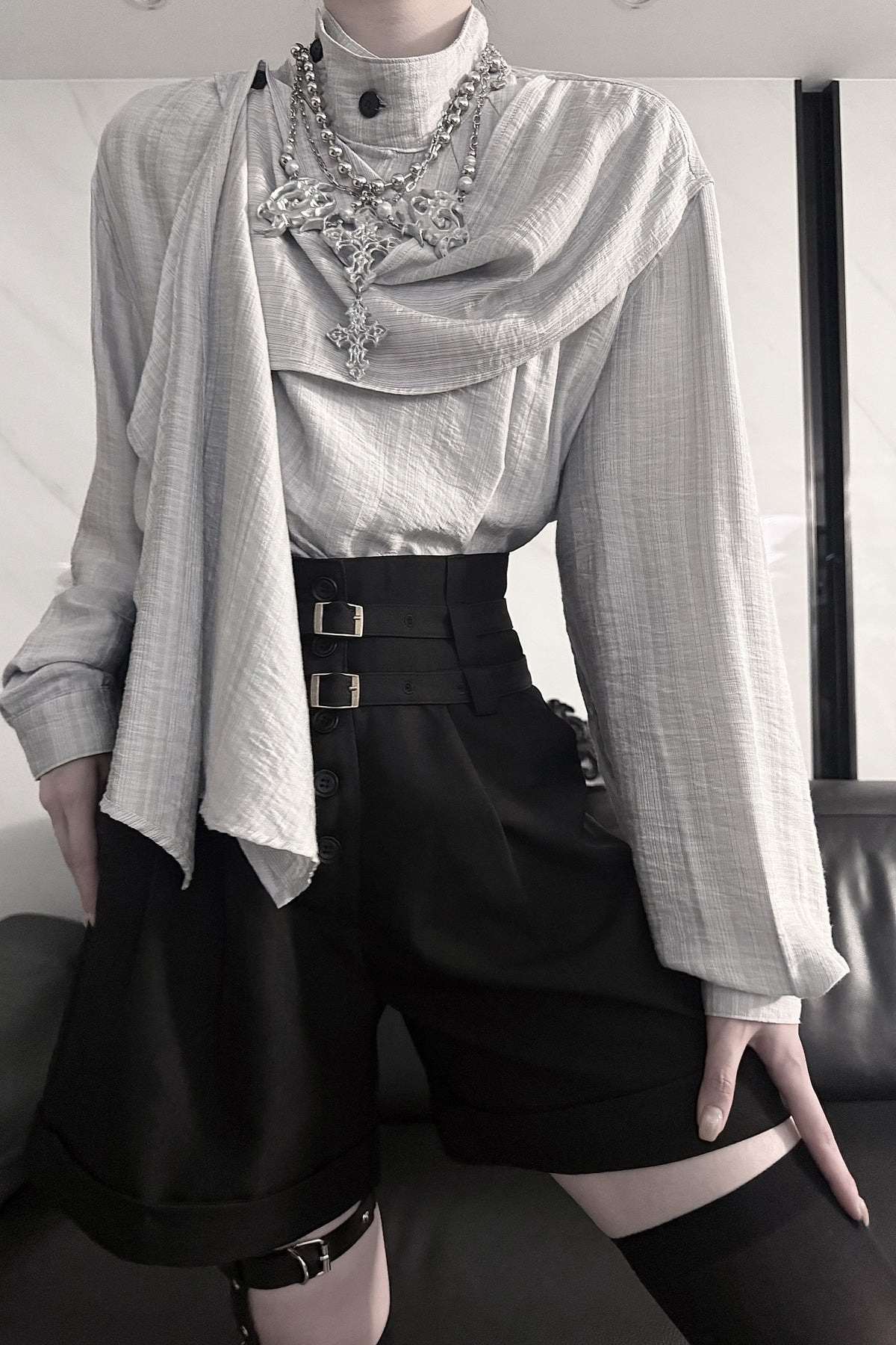 Mid-Waist Double Belt Biker Shorts