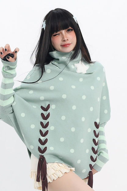 Green Polka Dot Star Tie Knit Top