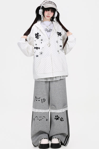 3D-Katzenohren-Kapuzenjacke mit Polka-Dots