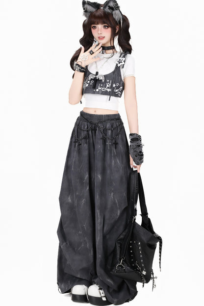 High-Waisted Layered Tie-Dye Wide-Leg Cargo Pants