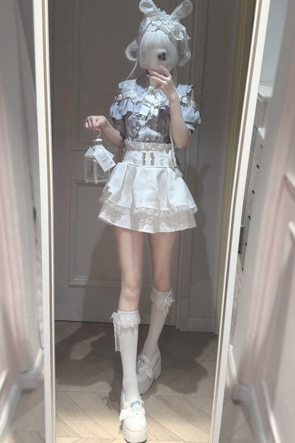 Cherry Short-Sleeve Shirt and Skirt Set-Up