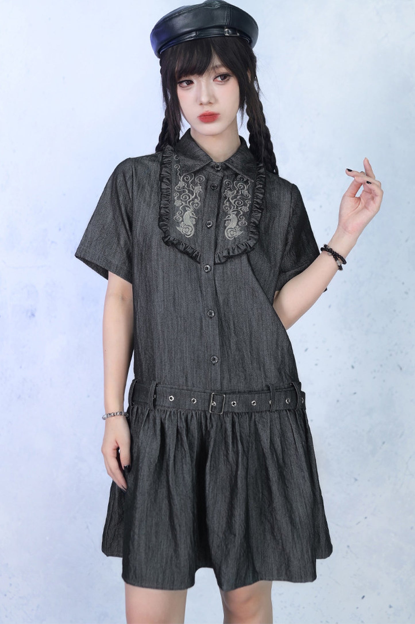 Vintage-Retro-Rüschen-Hemdkleid