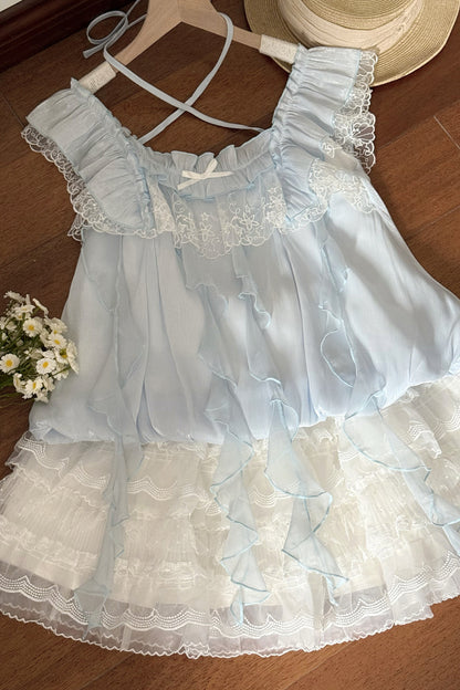 ミルキーブルー姫フリルトップス＋スカート