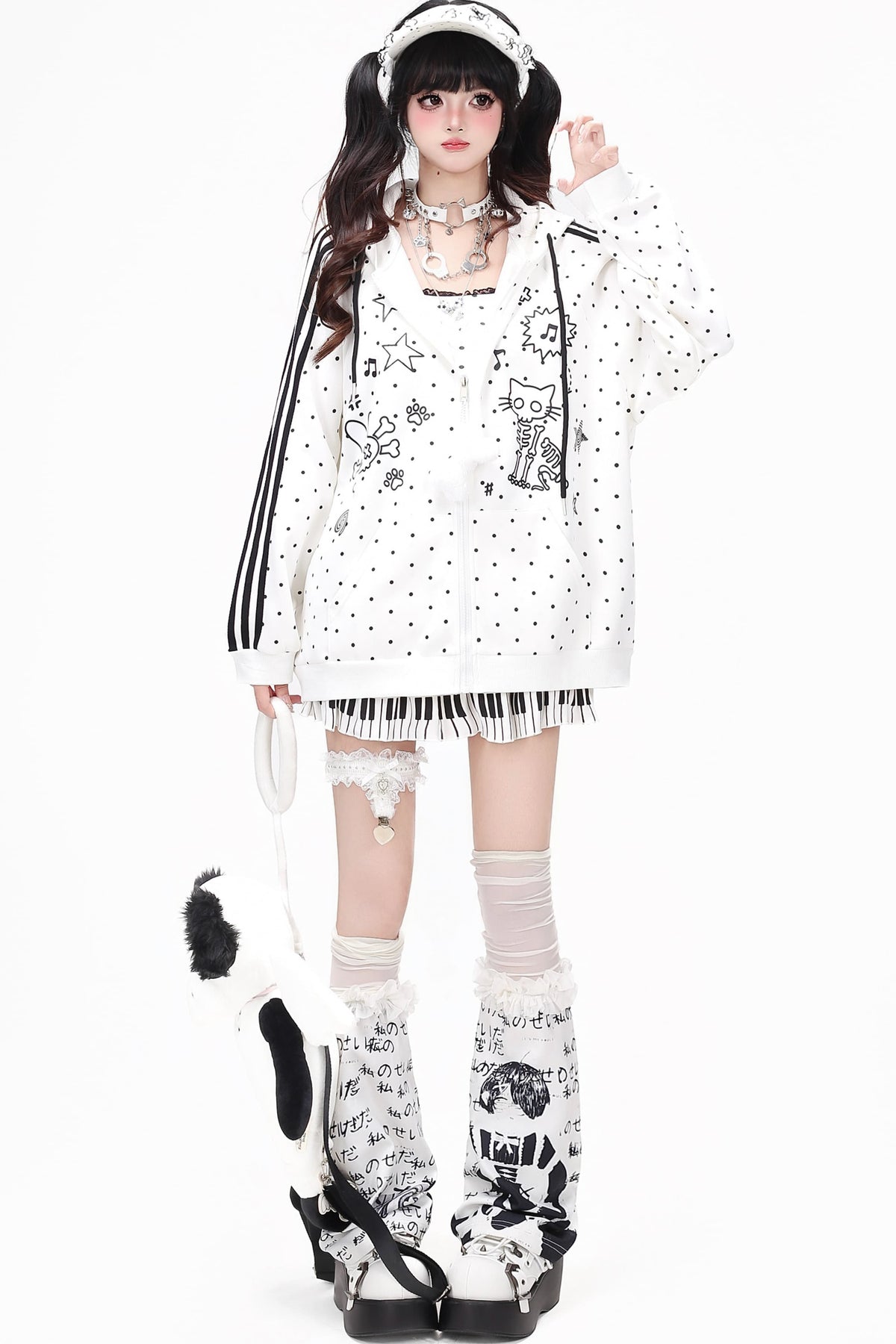 Skull Cat Ear Polka Dot Hooded Jacket