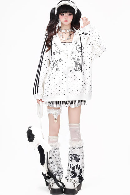 Skull Cat Ear Polka Dot Hooded Jacket