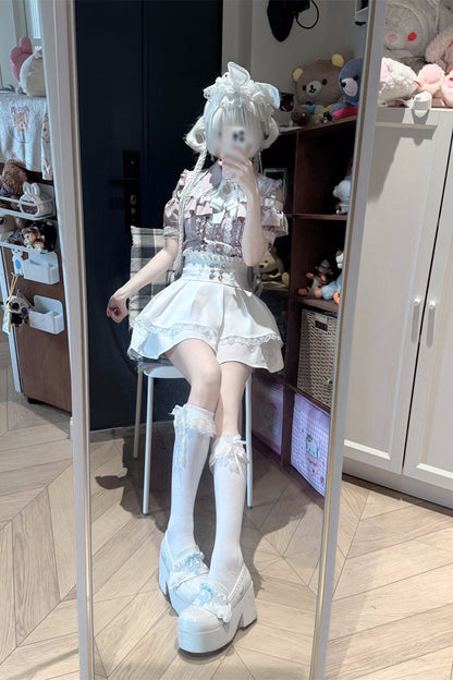 Cherry Short-Sleeve Shirt and Skirt Set-Up