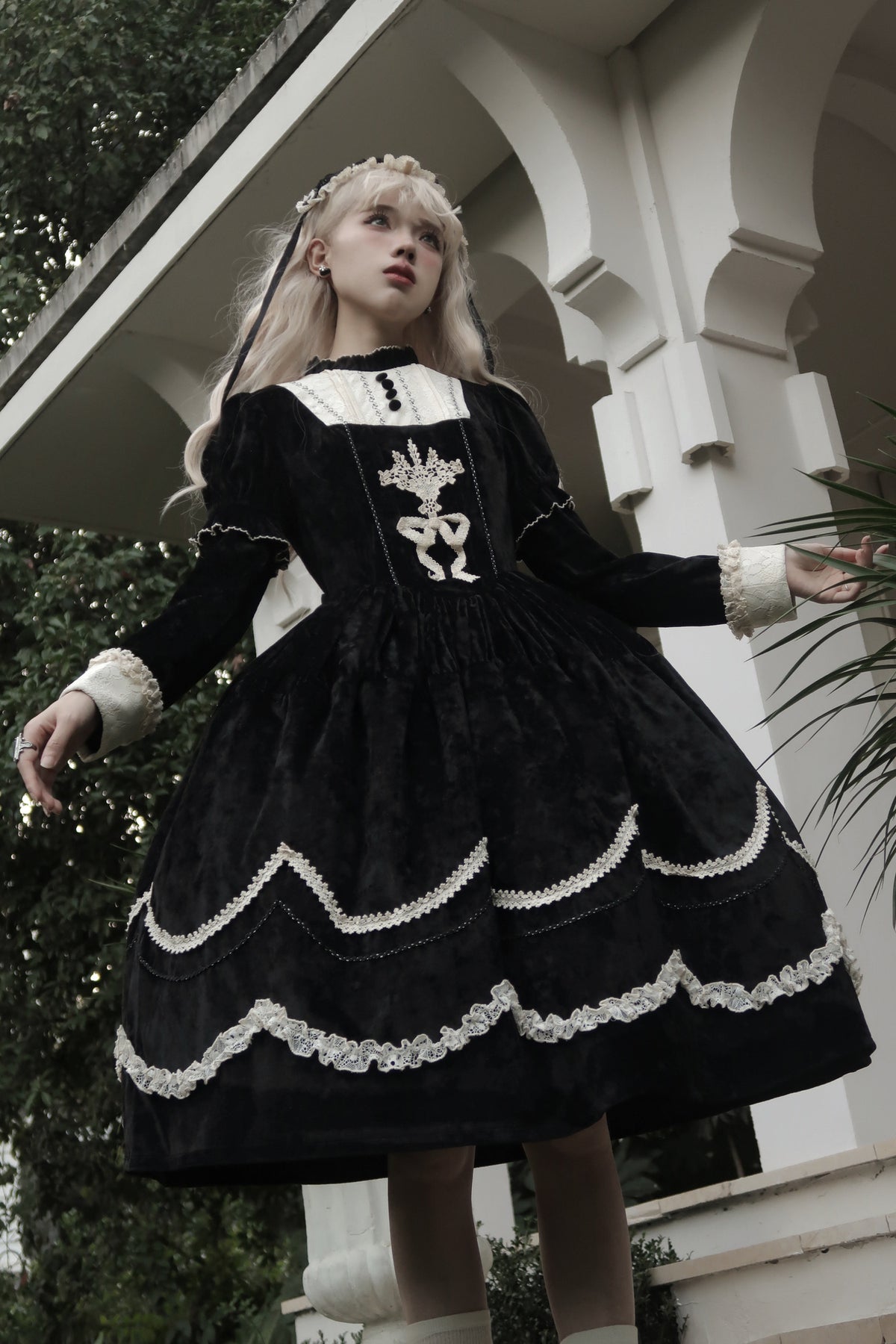 Pfingstrosen-Träumerei Samt-Lolita-Kleid