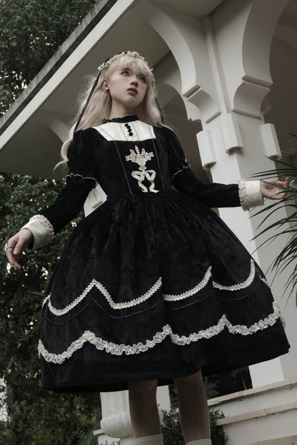 Pfingstrosen-Träumerei Samt-Lolita-Kleid