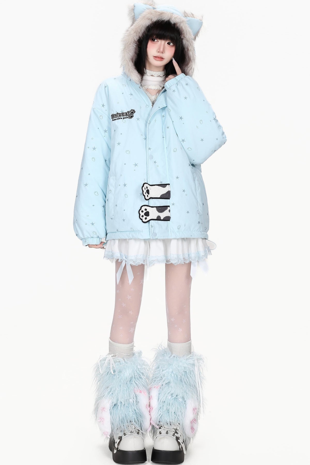 Printed Bear Cat Ear Cotton Jacket