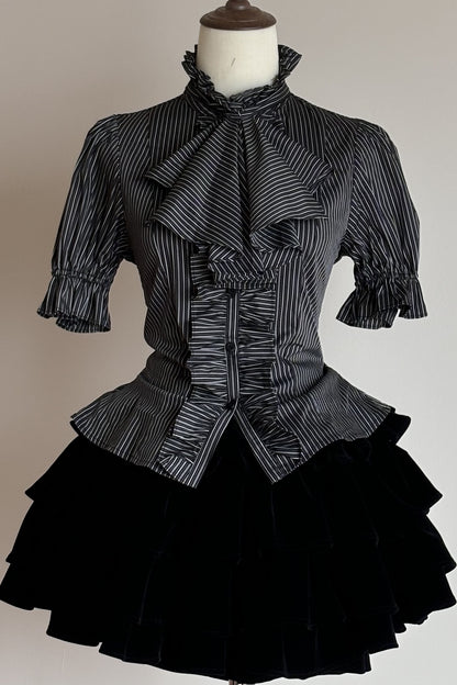 Gothic Waist-Cinching Short Sleeve Blouse
