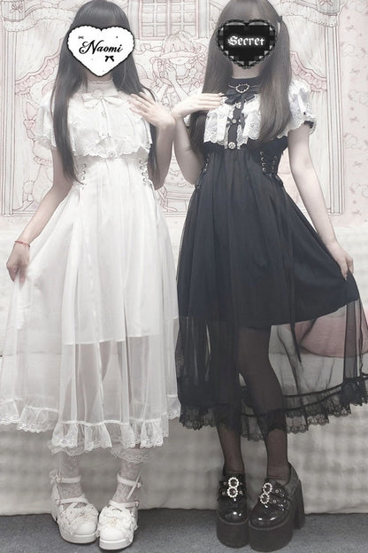 Elegant Lace Cape Long Dress