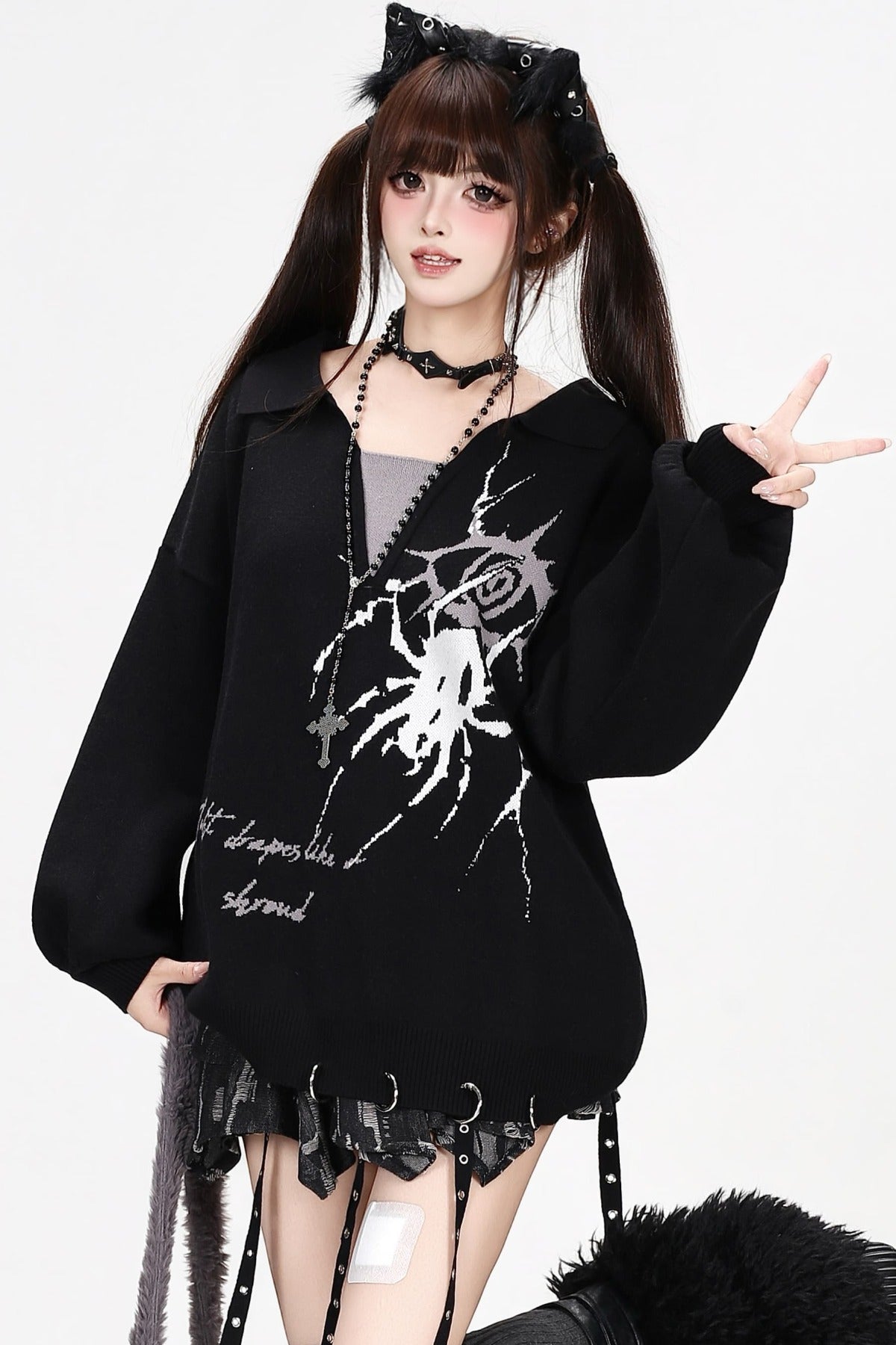 Pull en maille à col polo Shadow yeux d’araignée