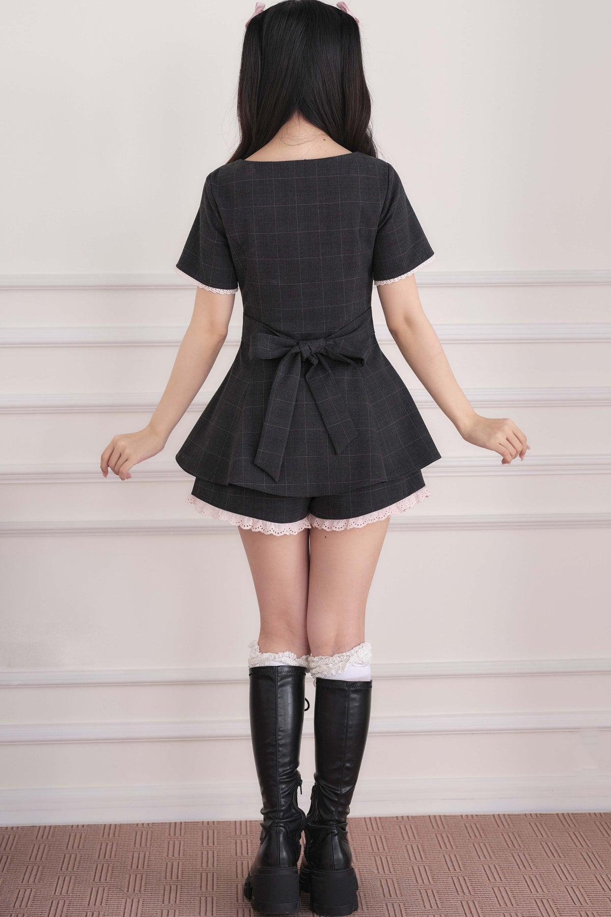 Lace Trim Plaid Dress