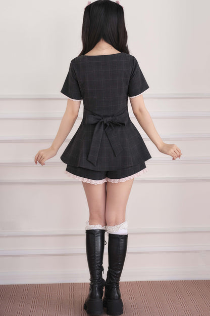 Lace Trim Plaid Dress