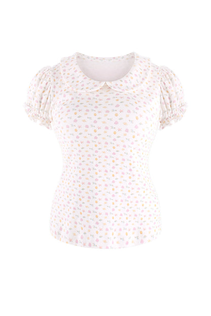 Mädchenhaftes weißes Druckhemd + Kleid mit Schleife